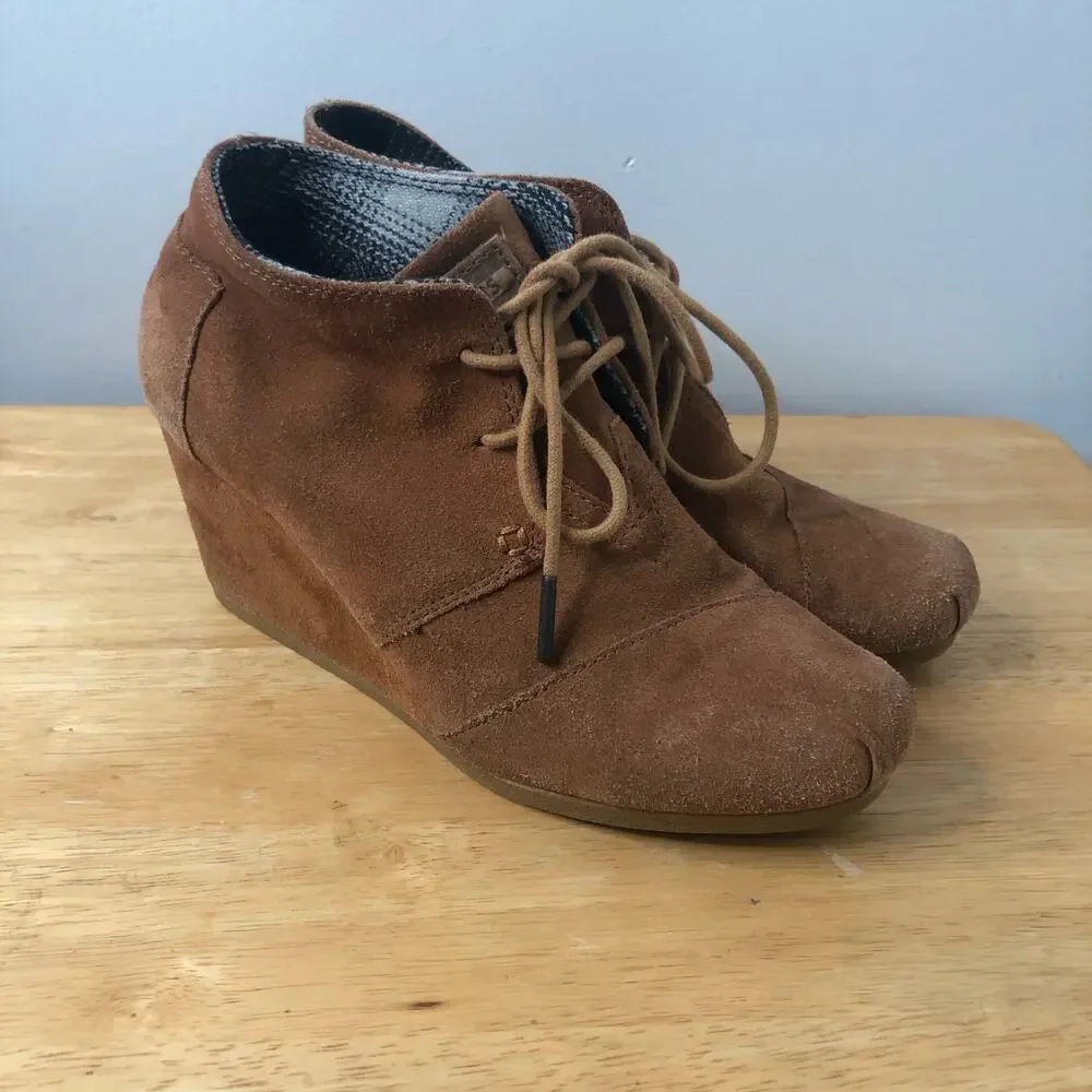 TOMS Suede Lace-Up Wedge Booties | Women's Size 7
